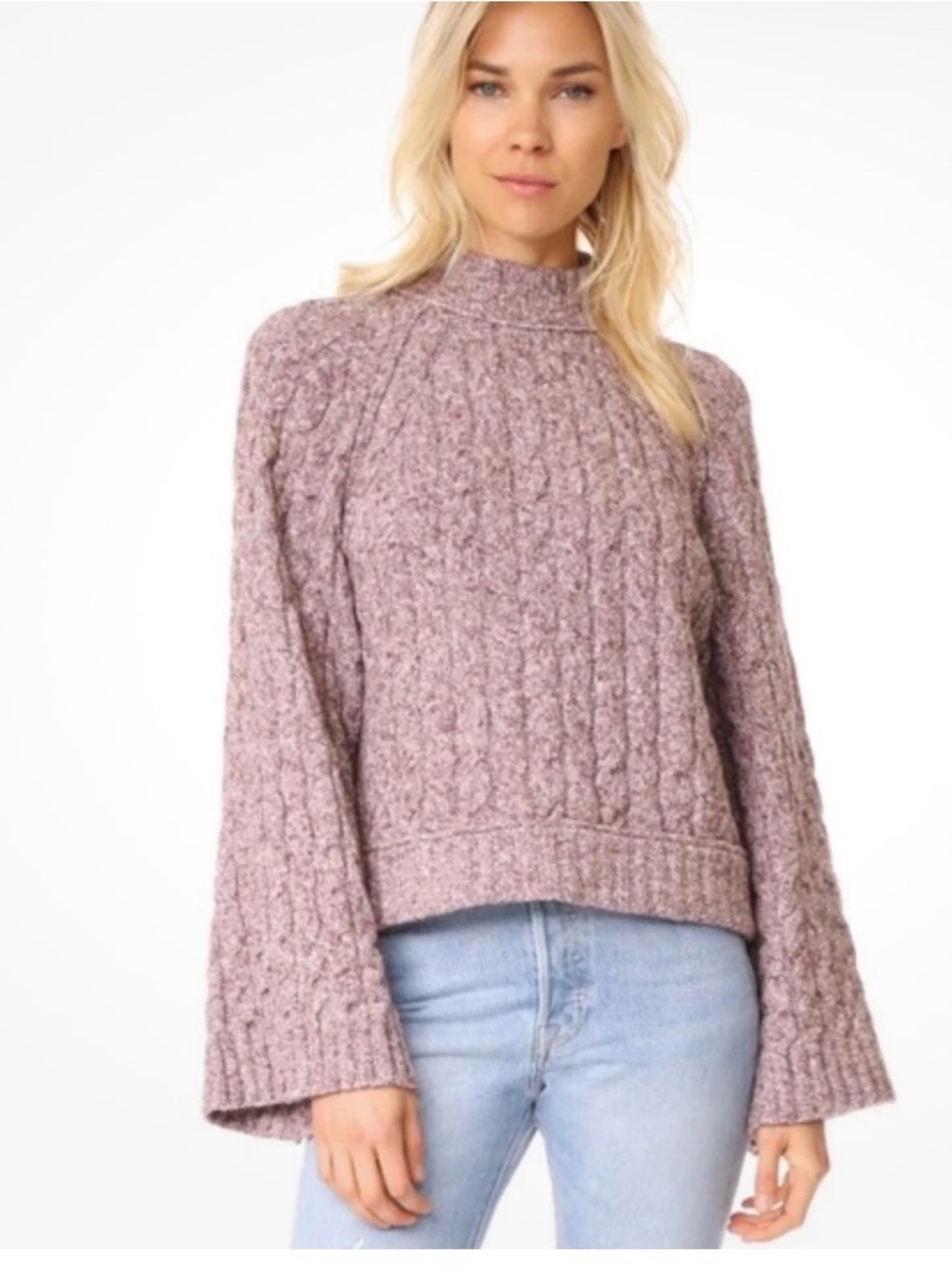 Free People Good Day Boxy Cropped Cable Knit Sweater Mauve Boucle Boxy Size S